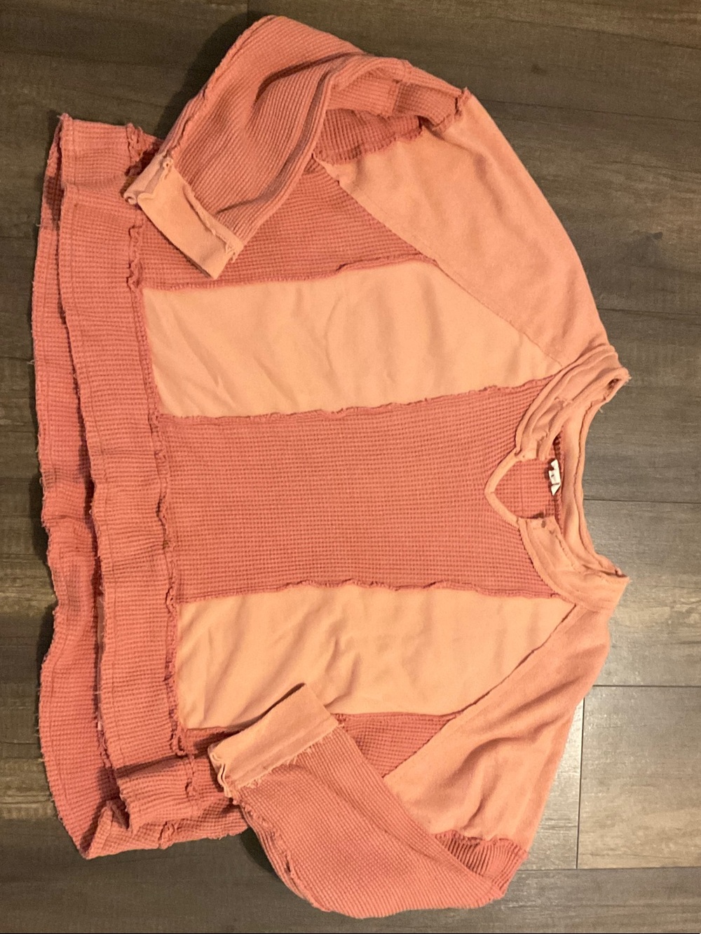 POL Coral Patchwork Long-Sleeve Knit Top